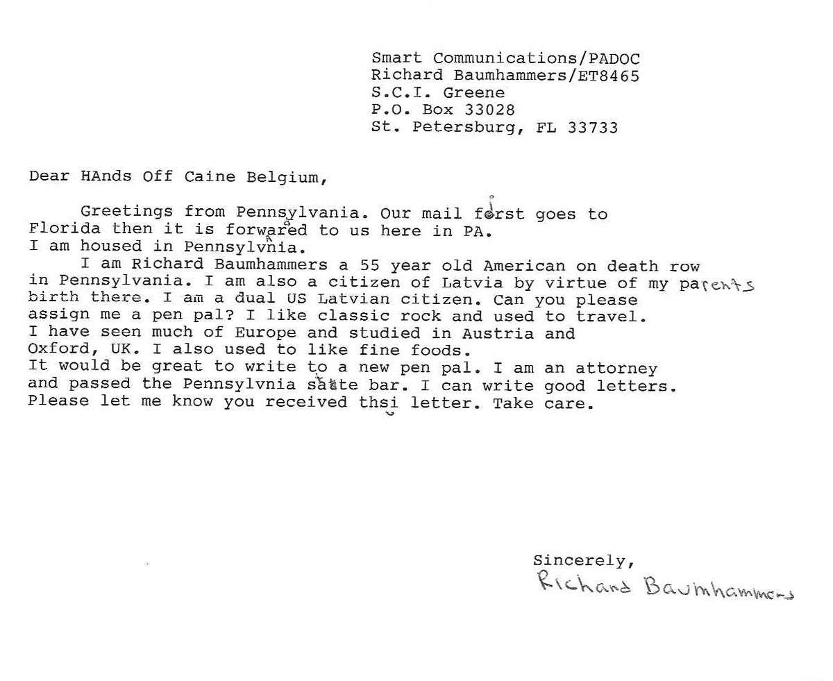 USA - Richard Baumhammers (letter)